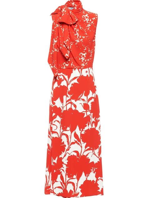 prada red and white floral dress|Prada ribbed dress.